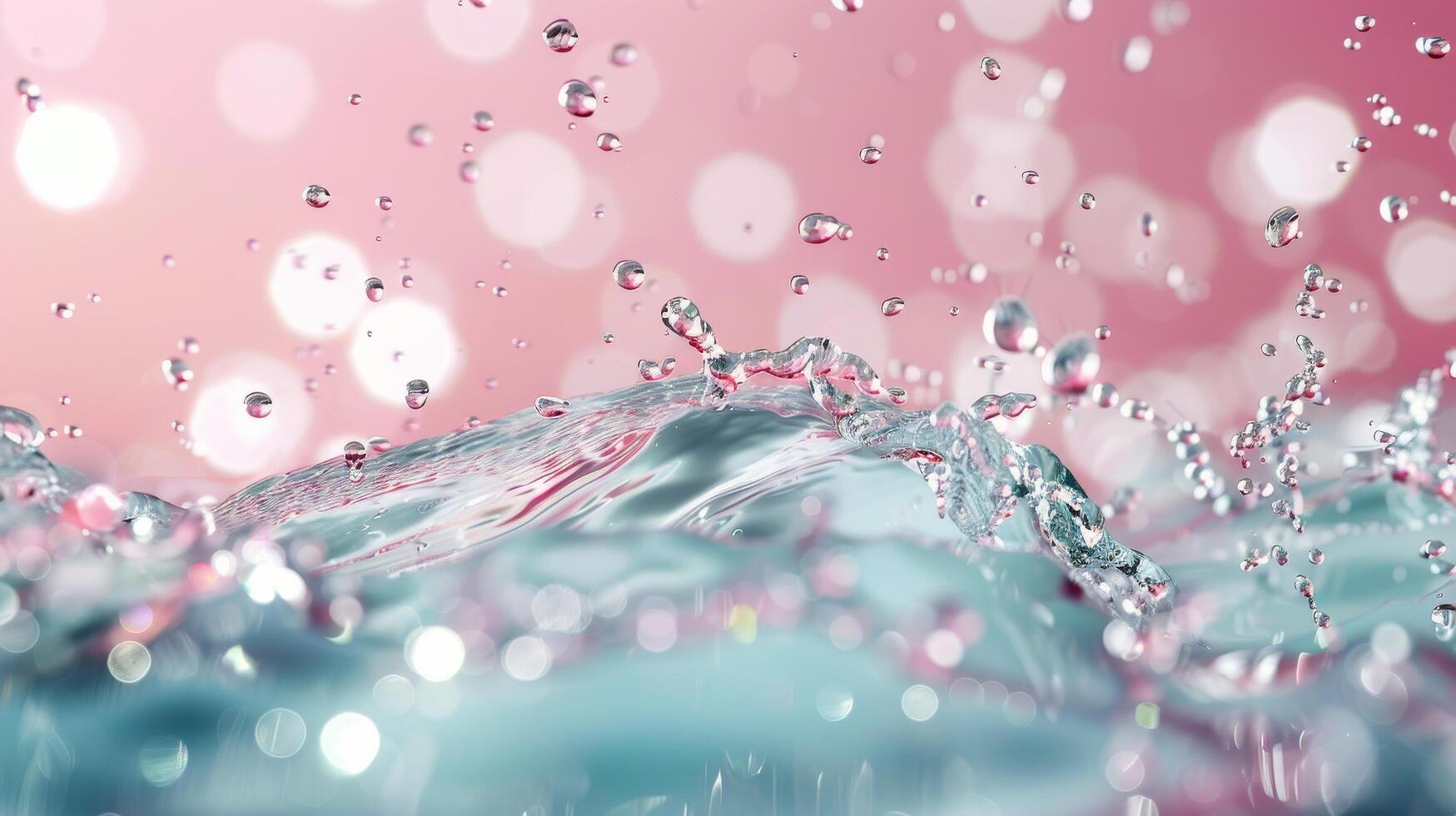Raindrops Splashing on a Calm Surface With a Soft Pink Background photo