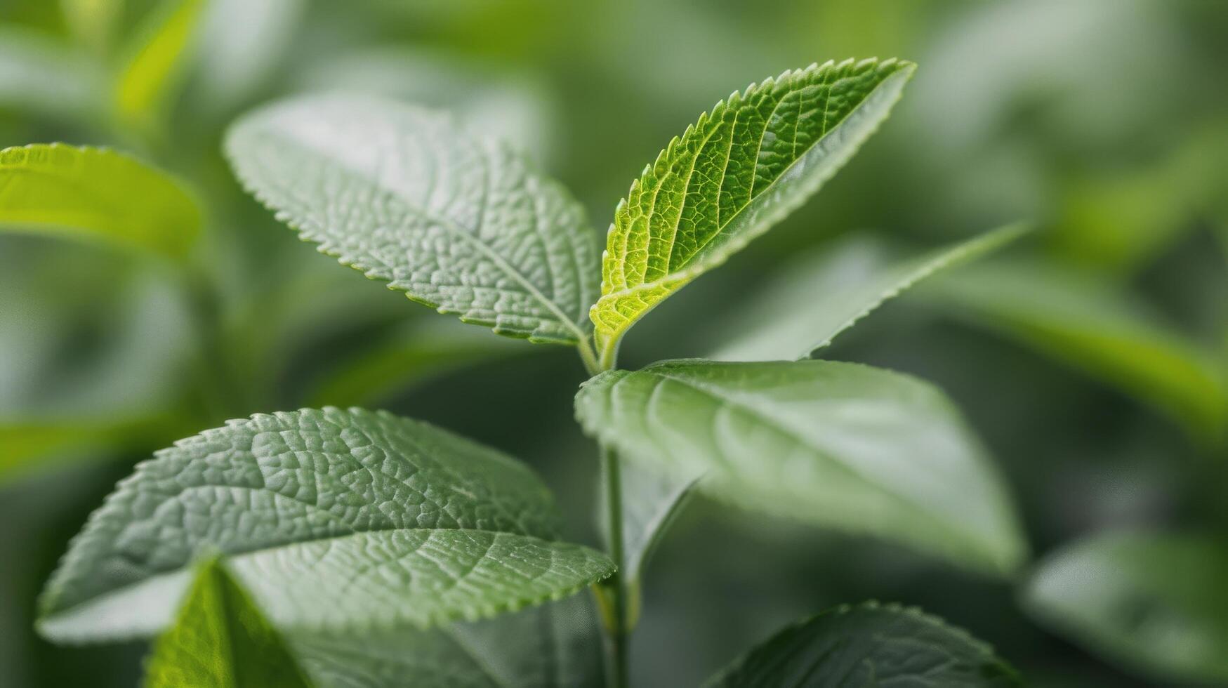 Close-Up Of Dewy Green Leaves In A Lush Garden During Early Morning photo