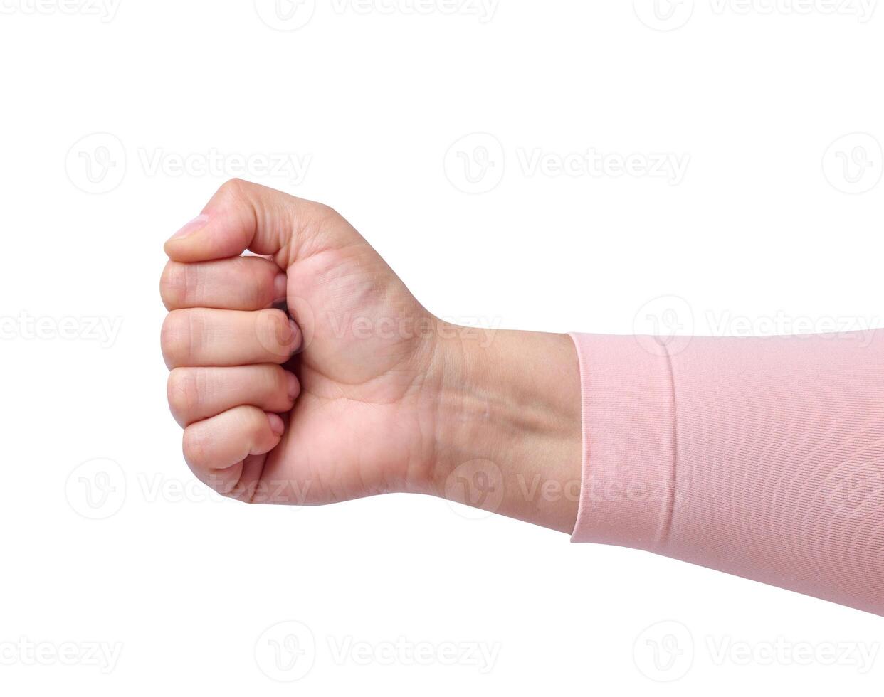 Female palm clenched into a fist on an isolated background photo