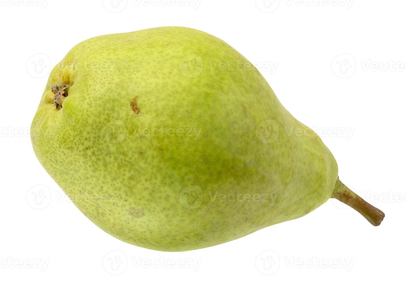 Whole ripe green pear on isolated background, close up photo