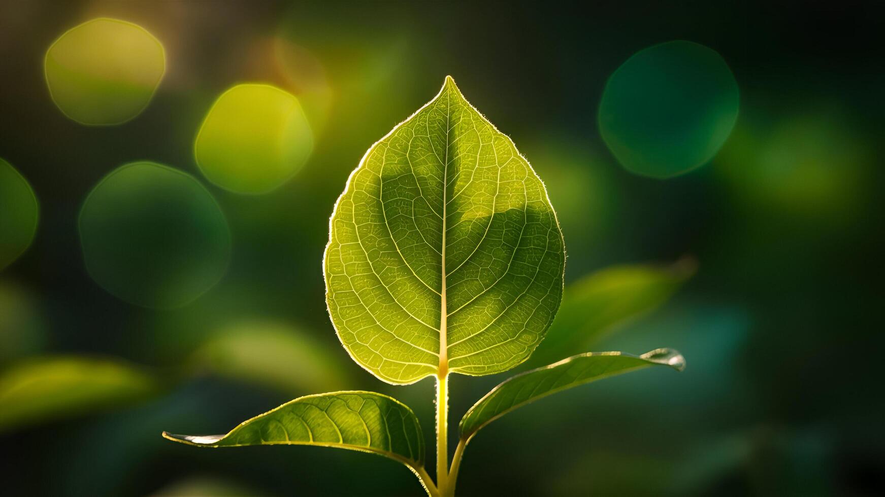 a green leaf is shown in front of a blurry background photo