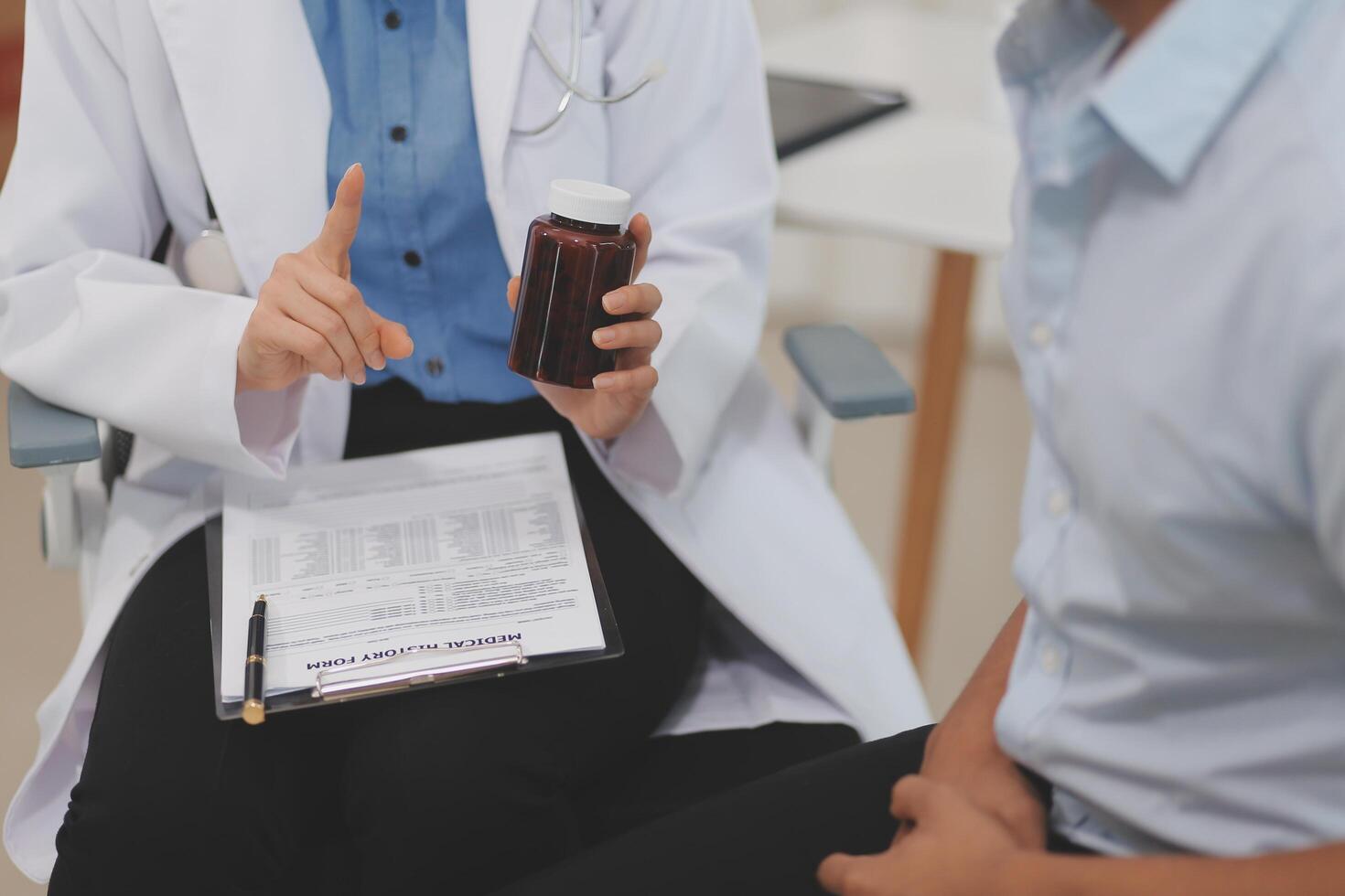 Urologists advise patients about prostate problems. Treatment of cancers of the urinary tract and male reproductive organs The concept of men's health problems Close-up pictures photo