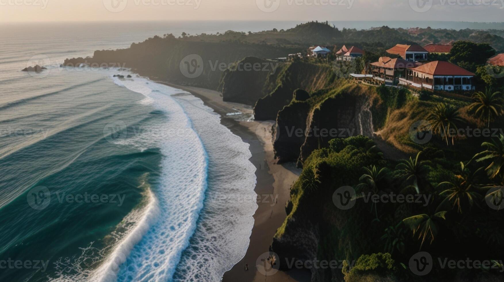 Aerial view of Uluwatu Bali beach photo