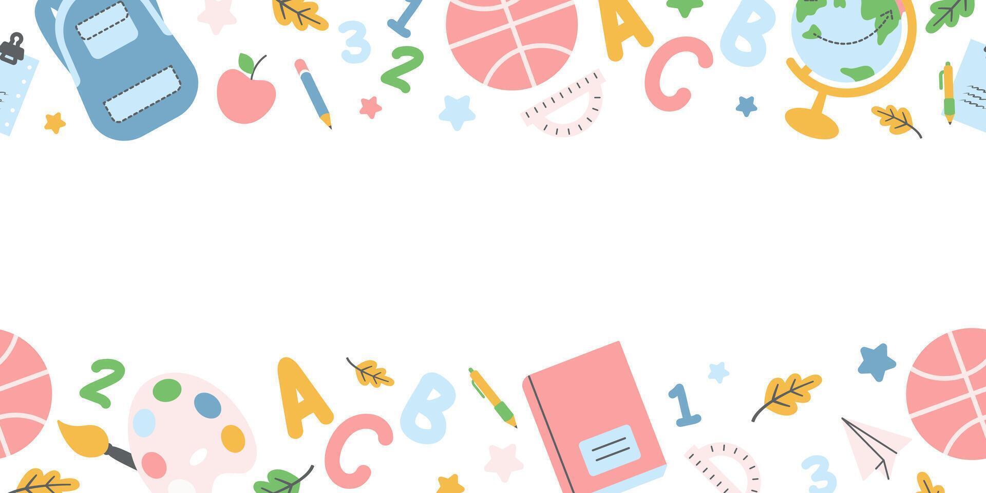School supplies illustration. Horizontal banner, back to school vector