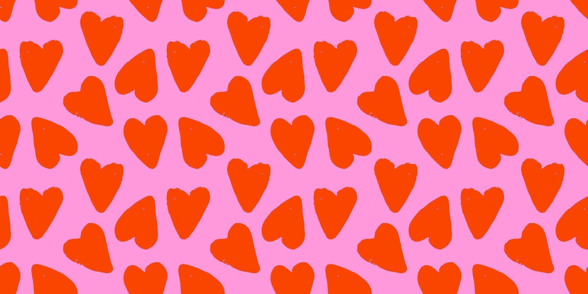 Seamless pattern with hand drawn cute hearts on pink background. Romantic print, doodle textured elements, scribble. vector