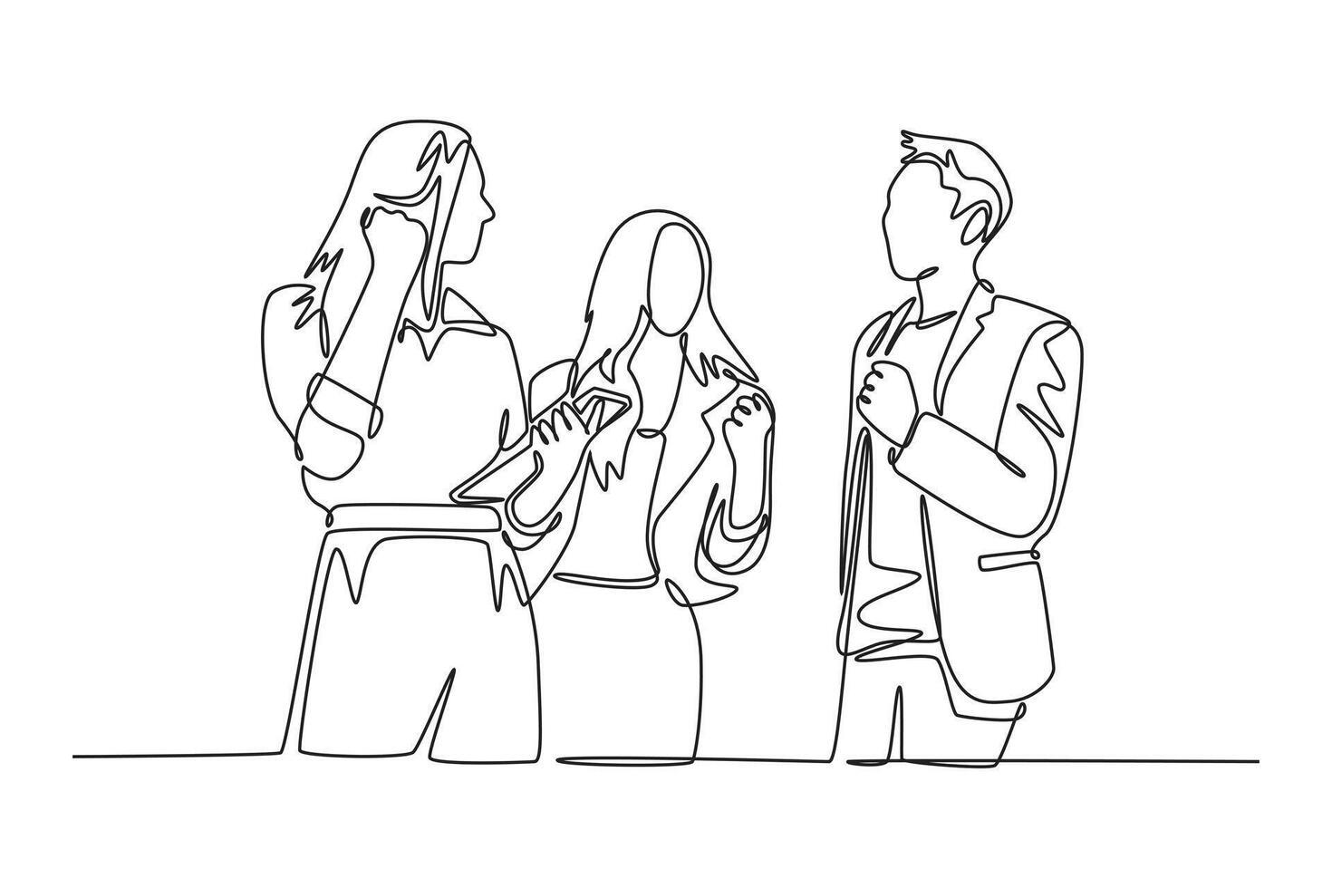 Office workers joy at work. Career, business achievement concept. Single line draw design graphic illustration. vector