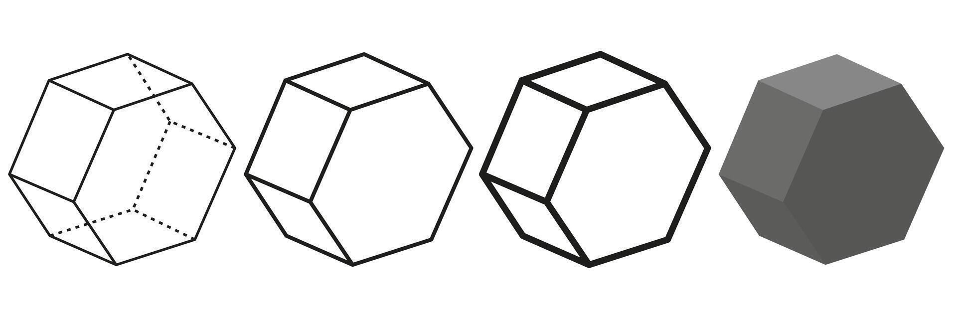Set of hexagonal cubic shapes. Isolated on white background. vector