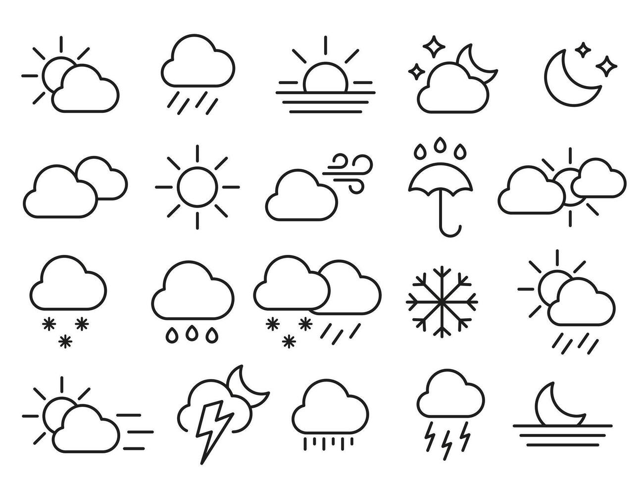 Weather forecast. Set of weather icons in linear style. Weather. Simple illustrations. vector
