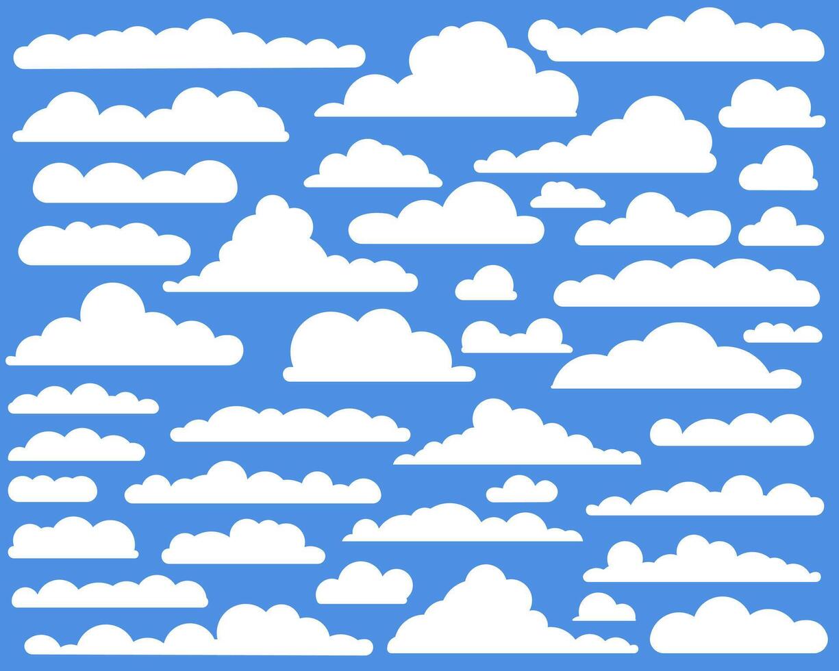 Half cloud in the sky. Abstract white cloud set isolated on blue background. vector