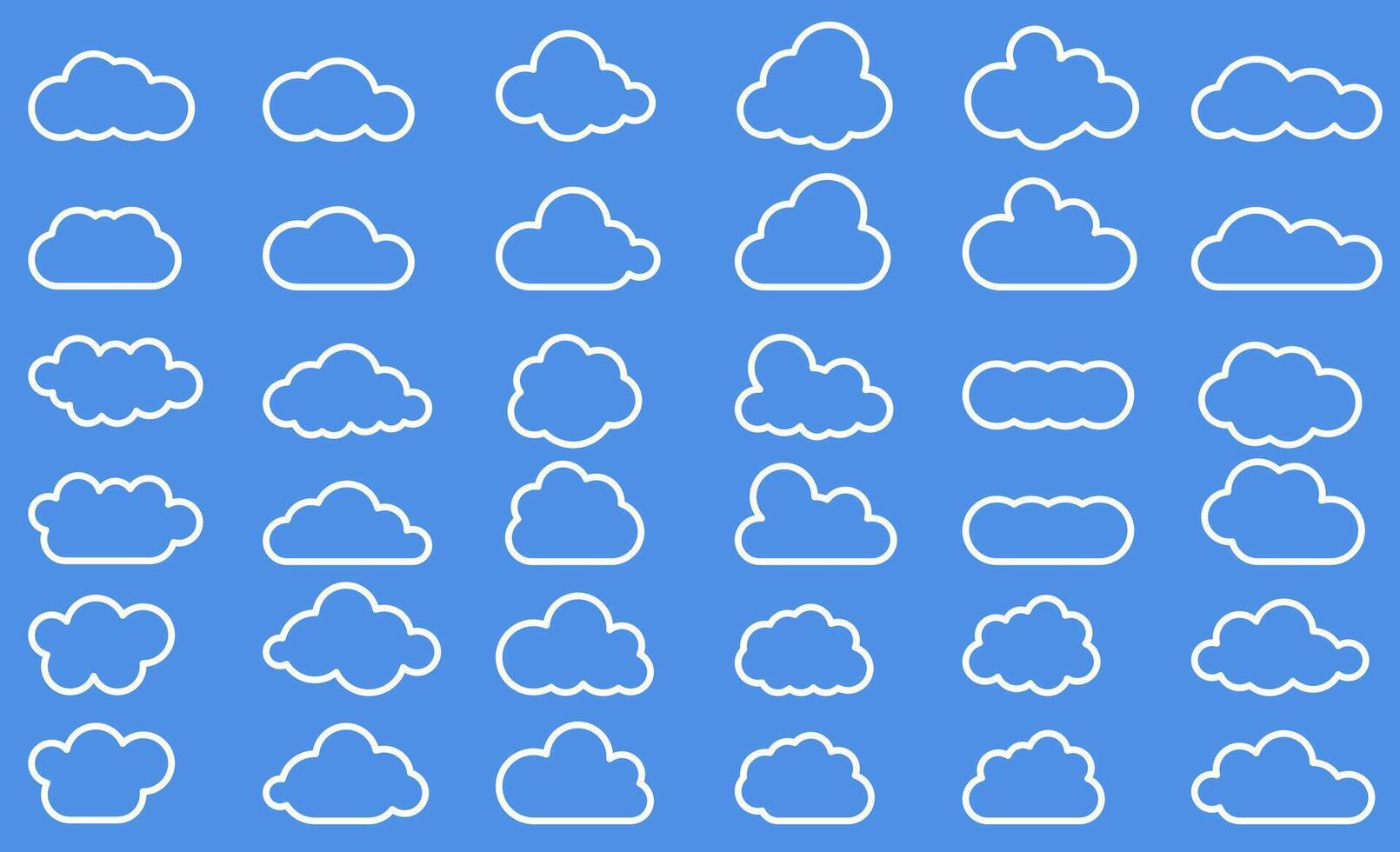 Clouds in the sky thin line. Abstract white set of clouds isolated on a blue background. vector