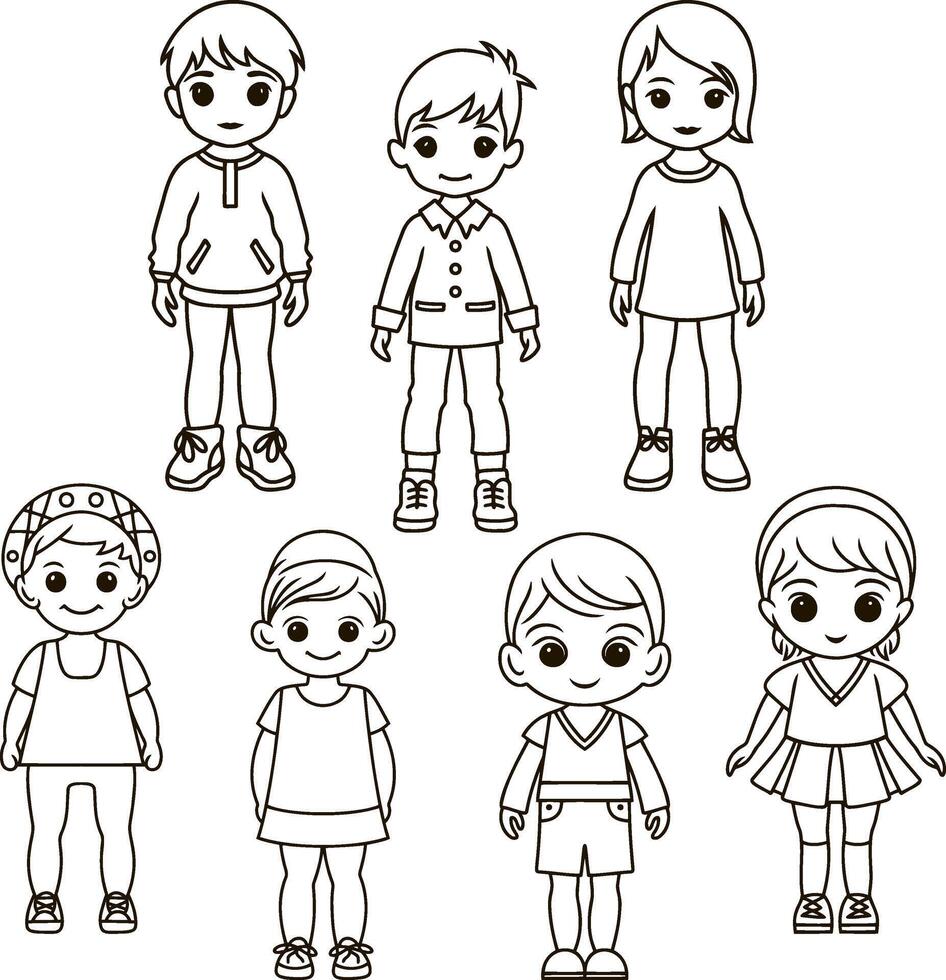 Cute Anime girl and boy Manga style Hand drawn vector
