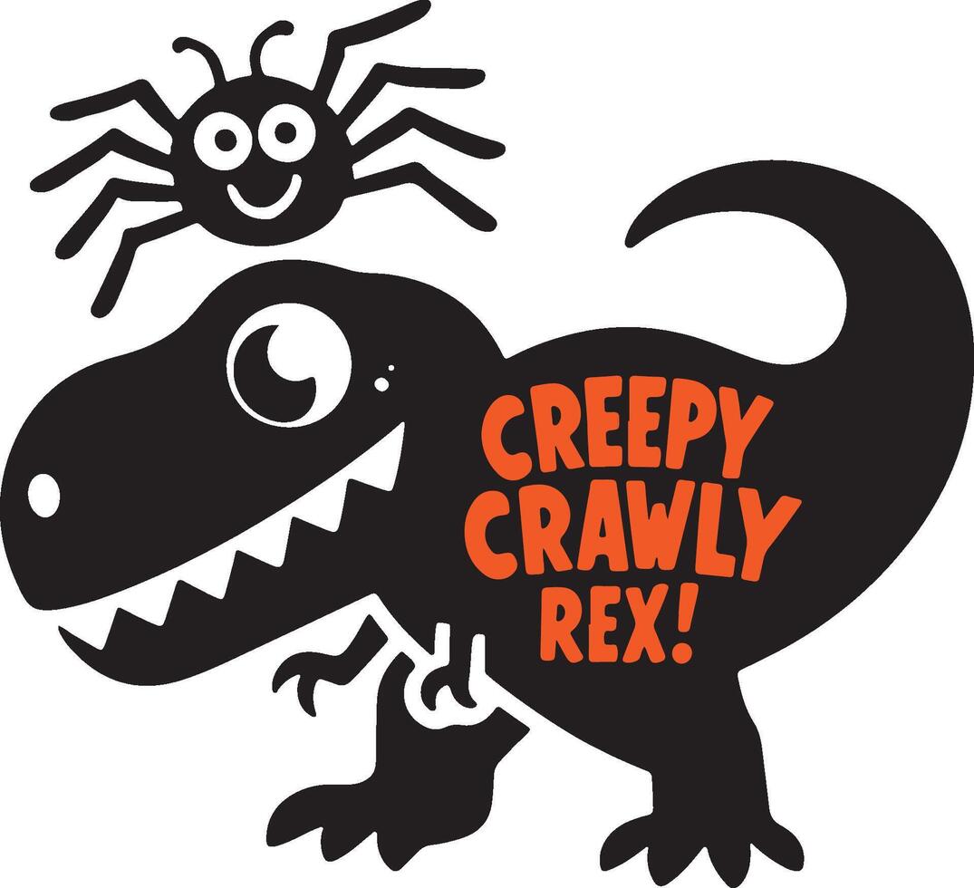 Tyrannosaurus Rex with a creepy crawly spider in Halloween black and orange design vector