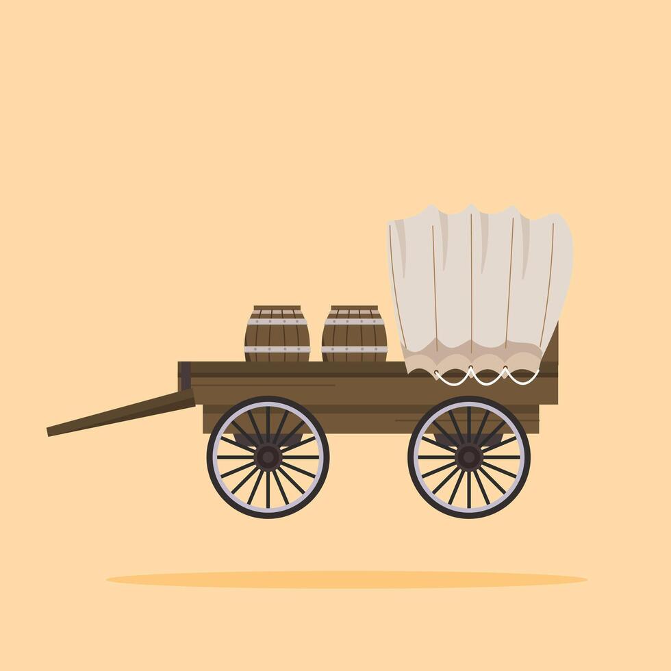 old covered wagon from the west carrying goods. traditional transportation illustration. suitable for poster and web icon use vector