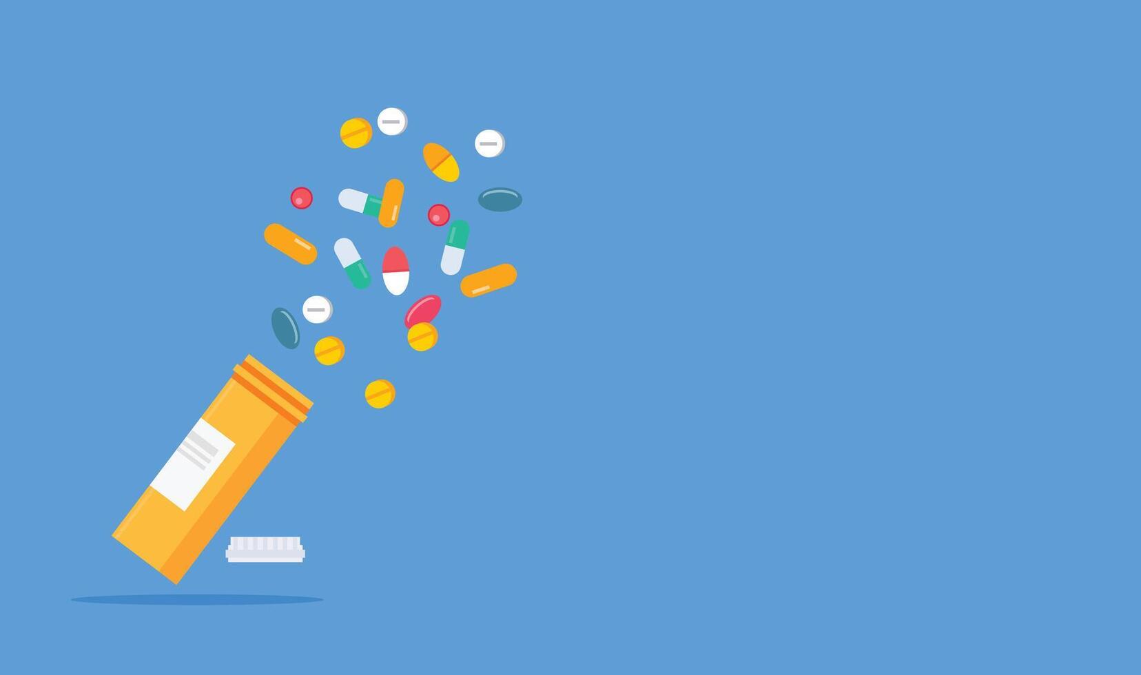 Pharmacy medical concept. Colorful health medicines with various variants floating above plastic tube boxes. vector