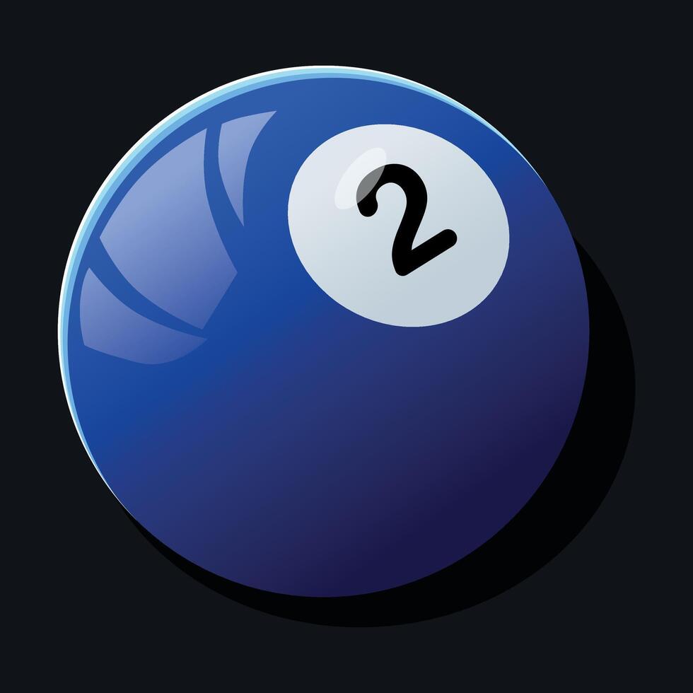 Illustration of a blue billiard ball with the number two vector