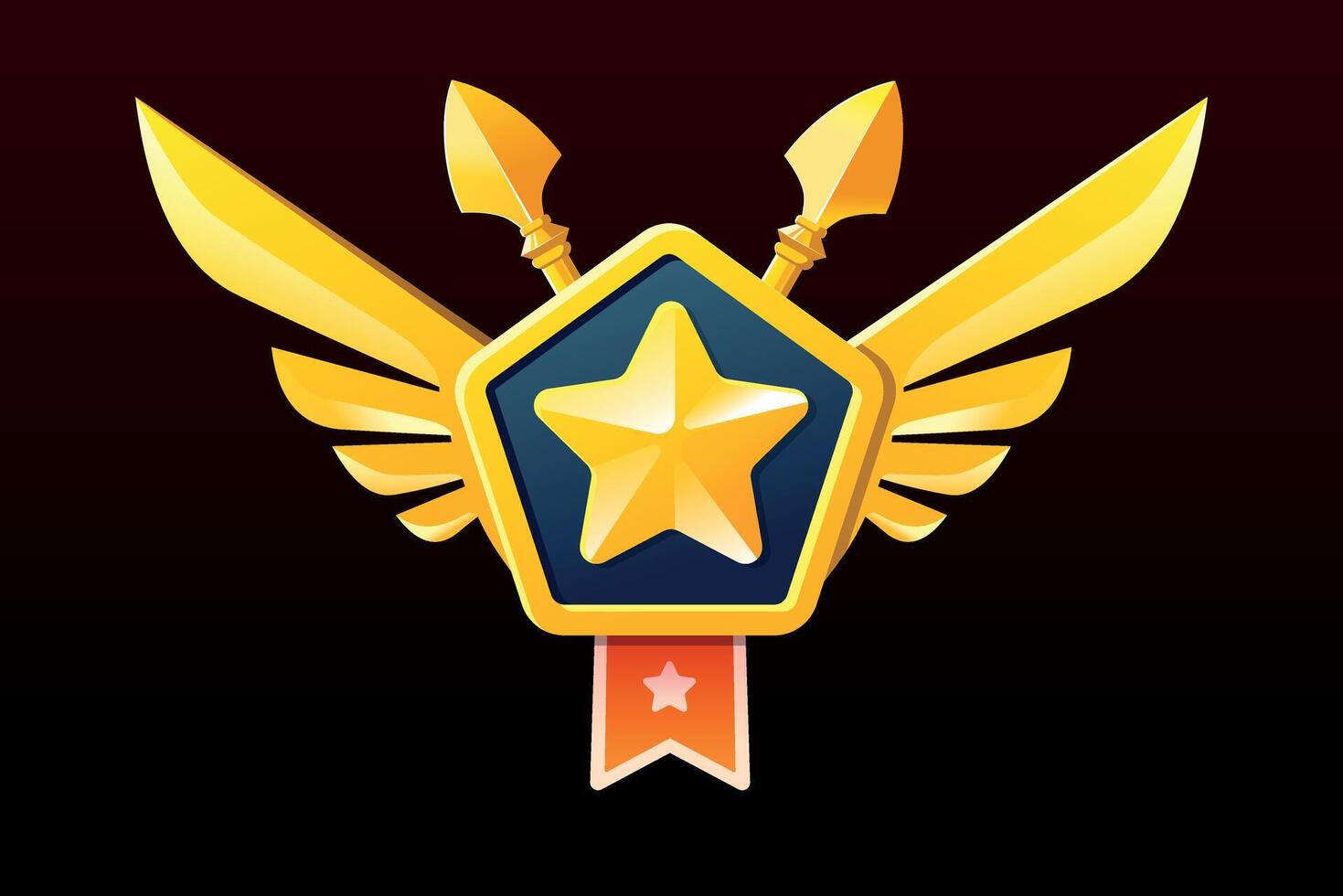 Game award for achievement on a blue background. Star award medal with a red ribbon. vector