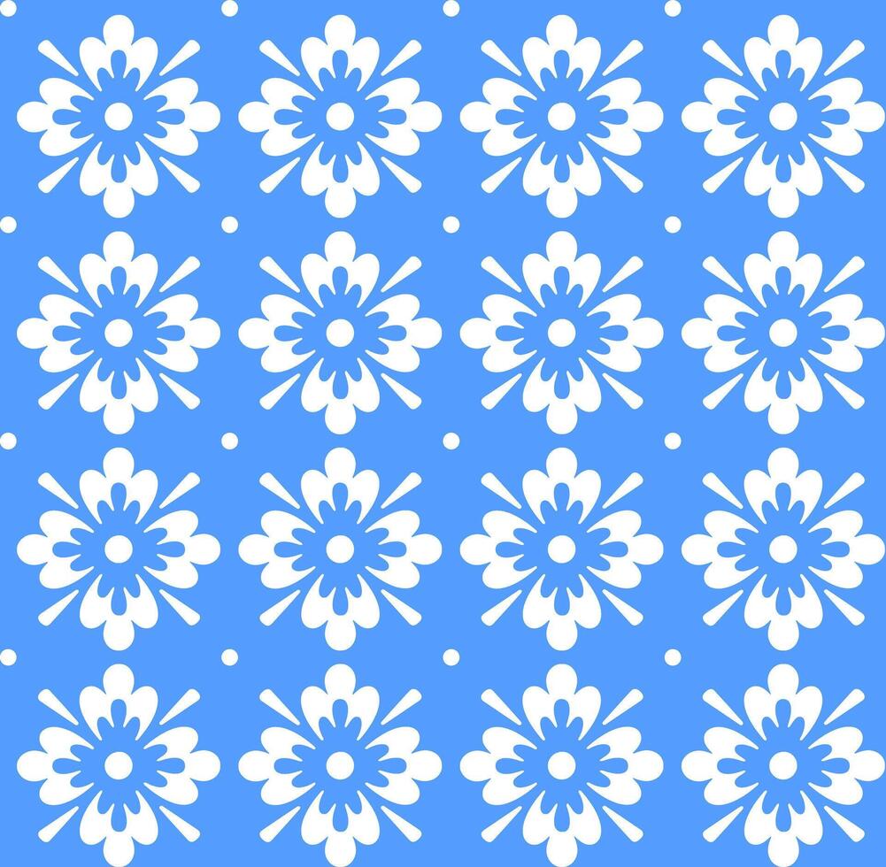 Blue seamless pattern with white flowers vector