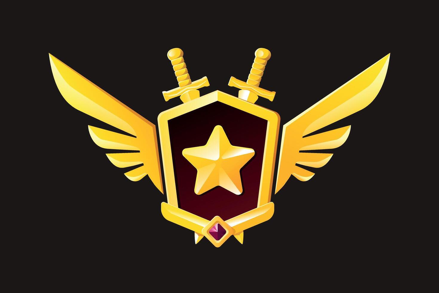 Illustration of a combat military or gaming golden award with star and wings. Illustration of an award with star, wings and ruby vector