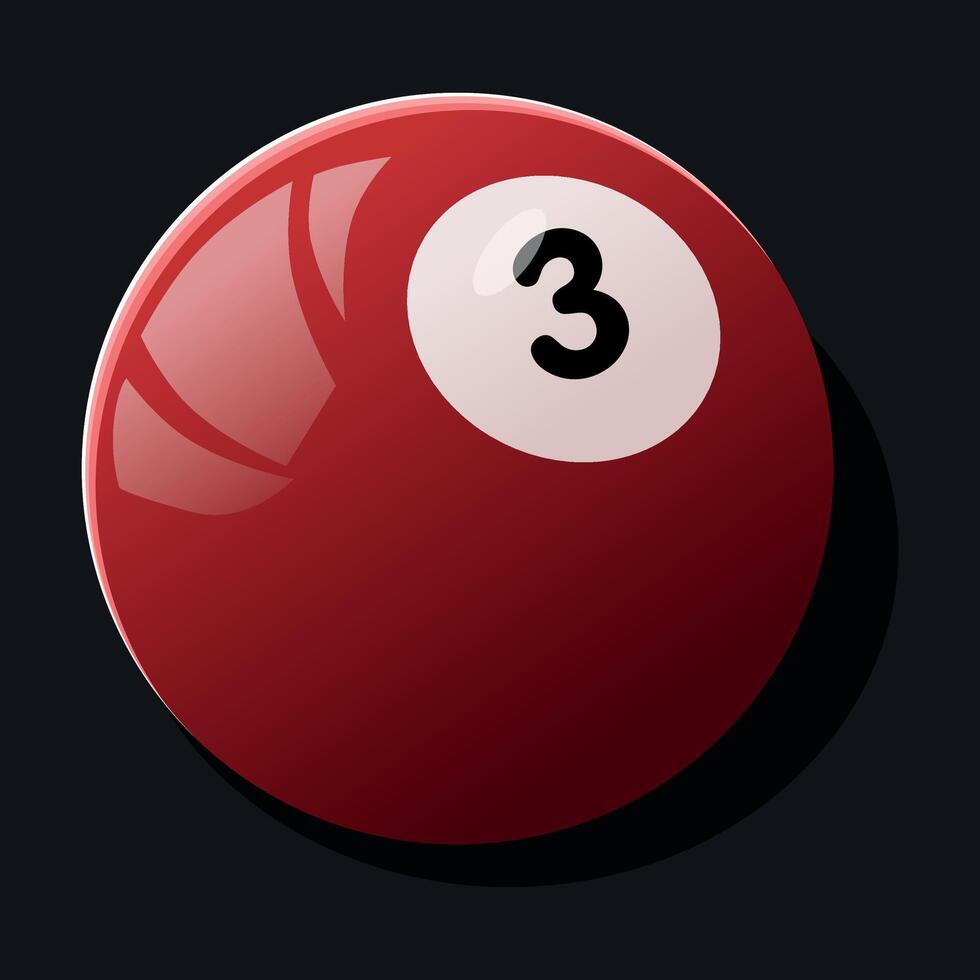 Illustration of a red billiard ball 3 number on a dark background vector