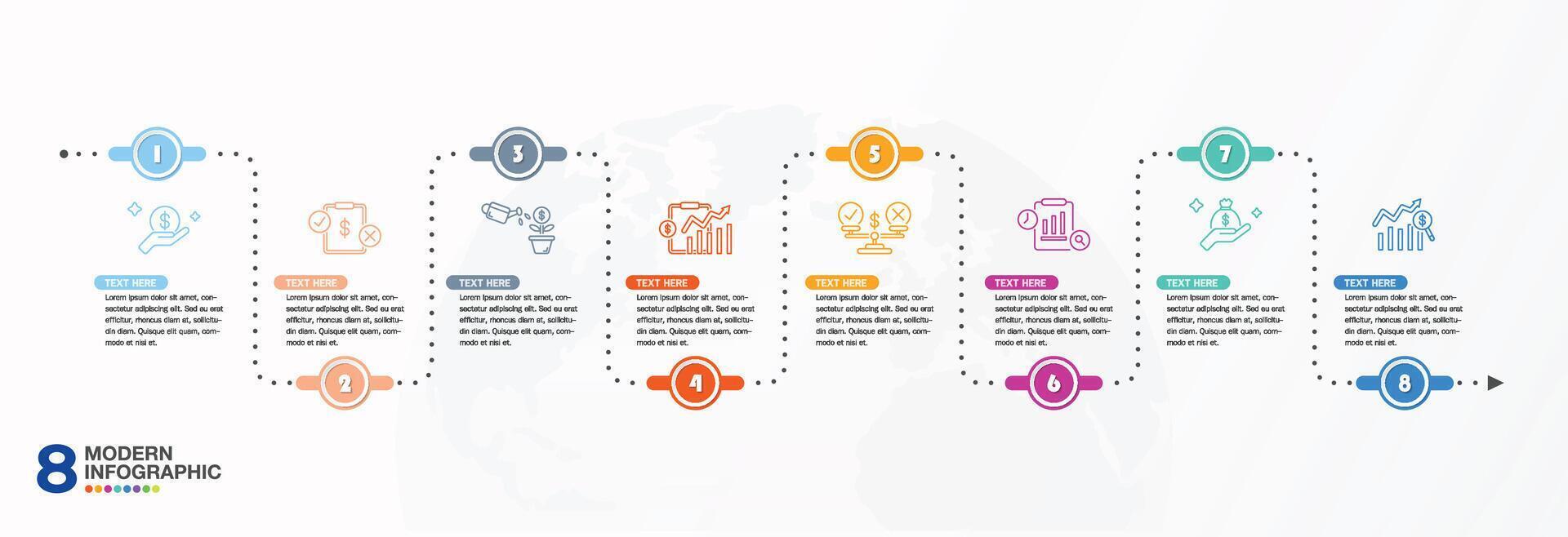 Modern infographic 8 process for presentation. vector
