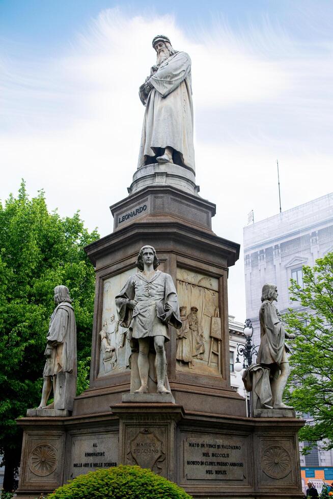 Milan, Italy-April 26, 2024 Leonardo da Vinci Monument in Milan photo