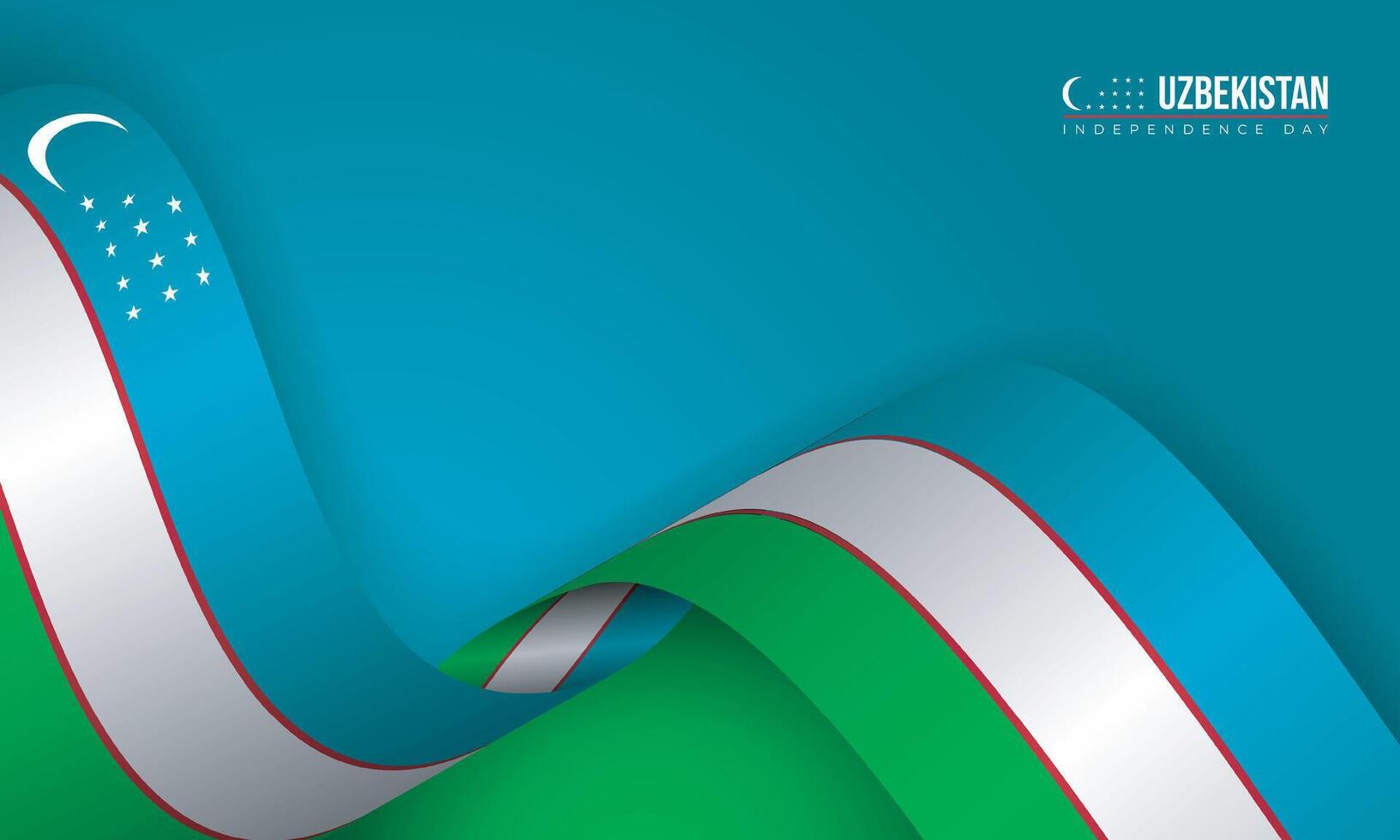 Uzbekistan independence day with waving uzbekistan flag with blue and green background. Good template for uzbekistan national day design vector