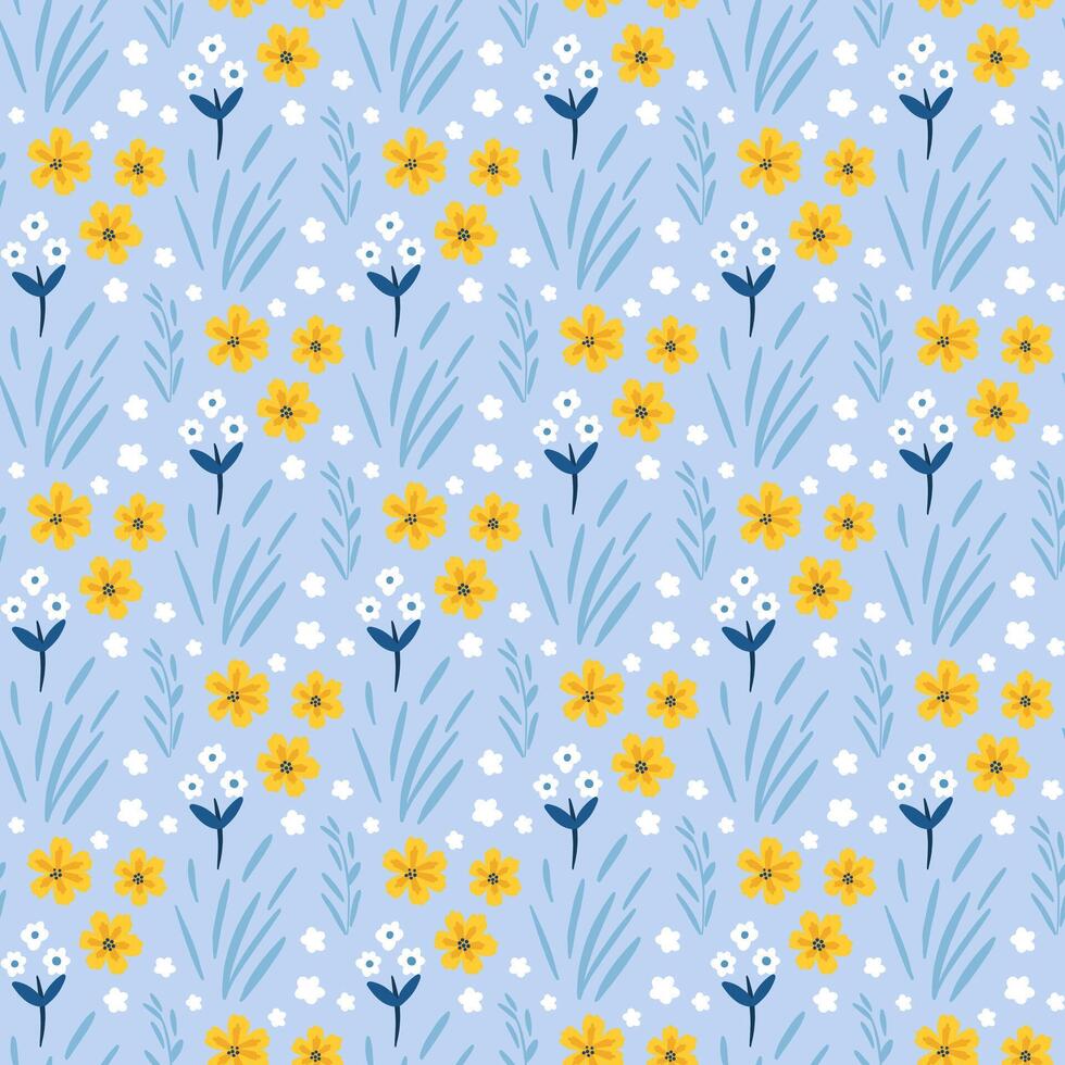 Spring flowers pattern. Seamless pattern with yellow and white flowers vector