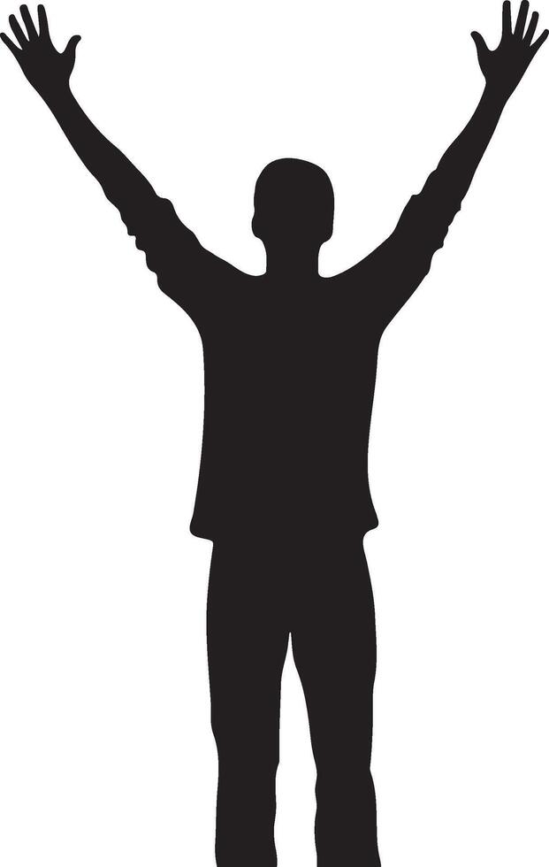 A Man stands with his hands up silhouette vector