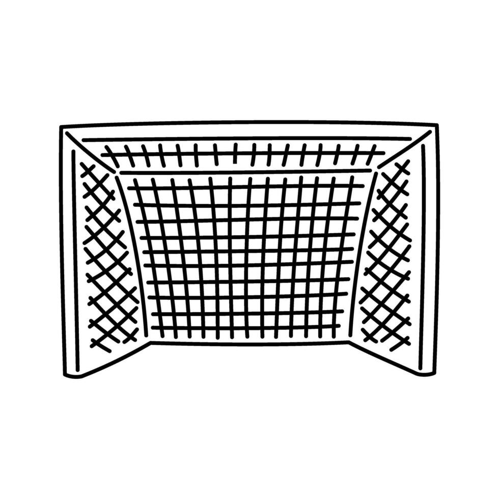 Black outline soccer goal hand drawn. Professional soccer equipment with posts and net for training, learning and playing. vector
