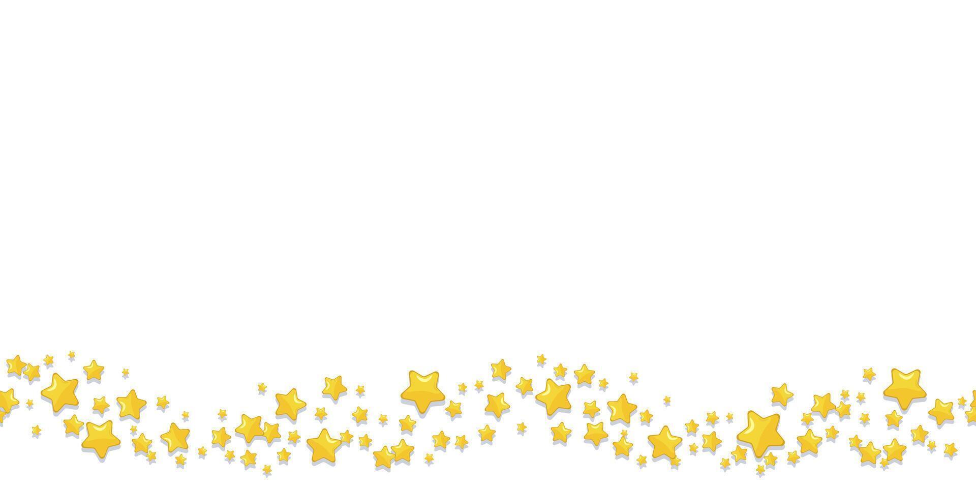 Seamless yellow border with stars on transparent background. Frame with small and large stars and shadow creating a decorative pattern on a white background vector