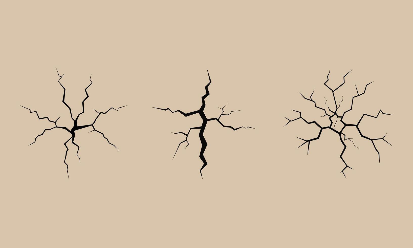 Cracks Damage Smash Wall Texture Icon set, Ground Concrete break with fissure split lines of fractures. Cracks pattern effect on background vector