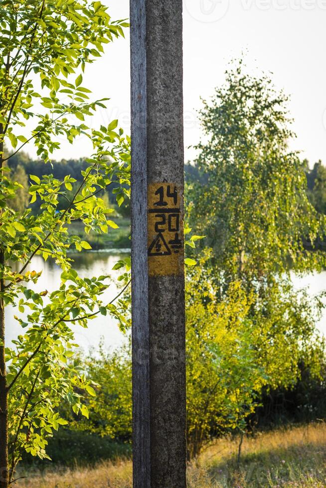 Shot of the marking on electric pillar. Safety photo