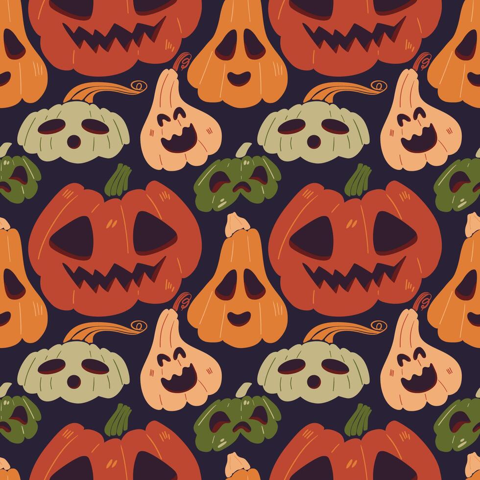 Halloween seamless pattern. Pumpkin faces and characters. vector