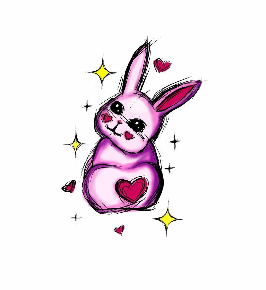 nice sketch bunny cartoon kid pink simple vector