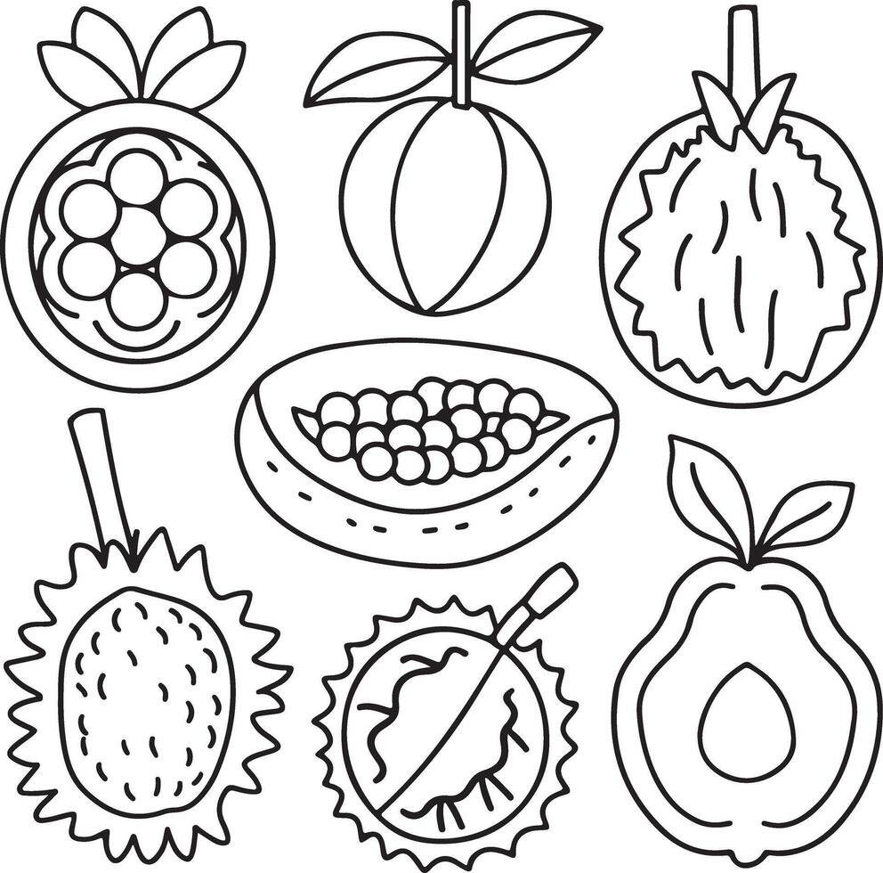 Fruits coloring page for kids pineapple grape apple lemon watermelon pear fruit coloring book page vector