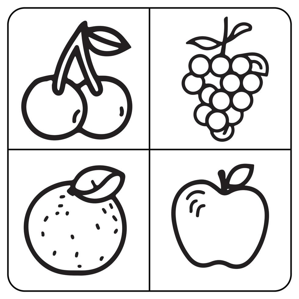 Fruits coloring page for kids grape apple lemon fruit coloring book page vector