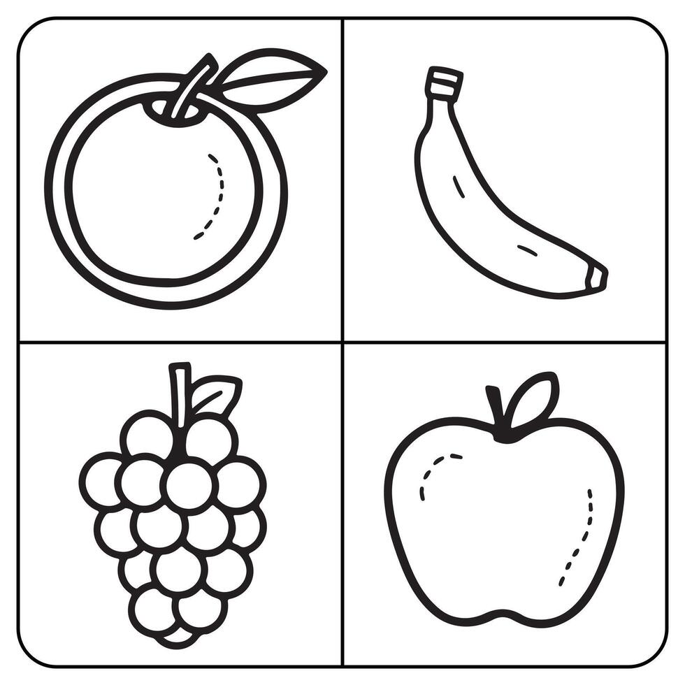 Fruits coloring page for kids grape apple pear banana lemon fruit coloring book page vector