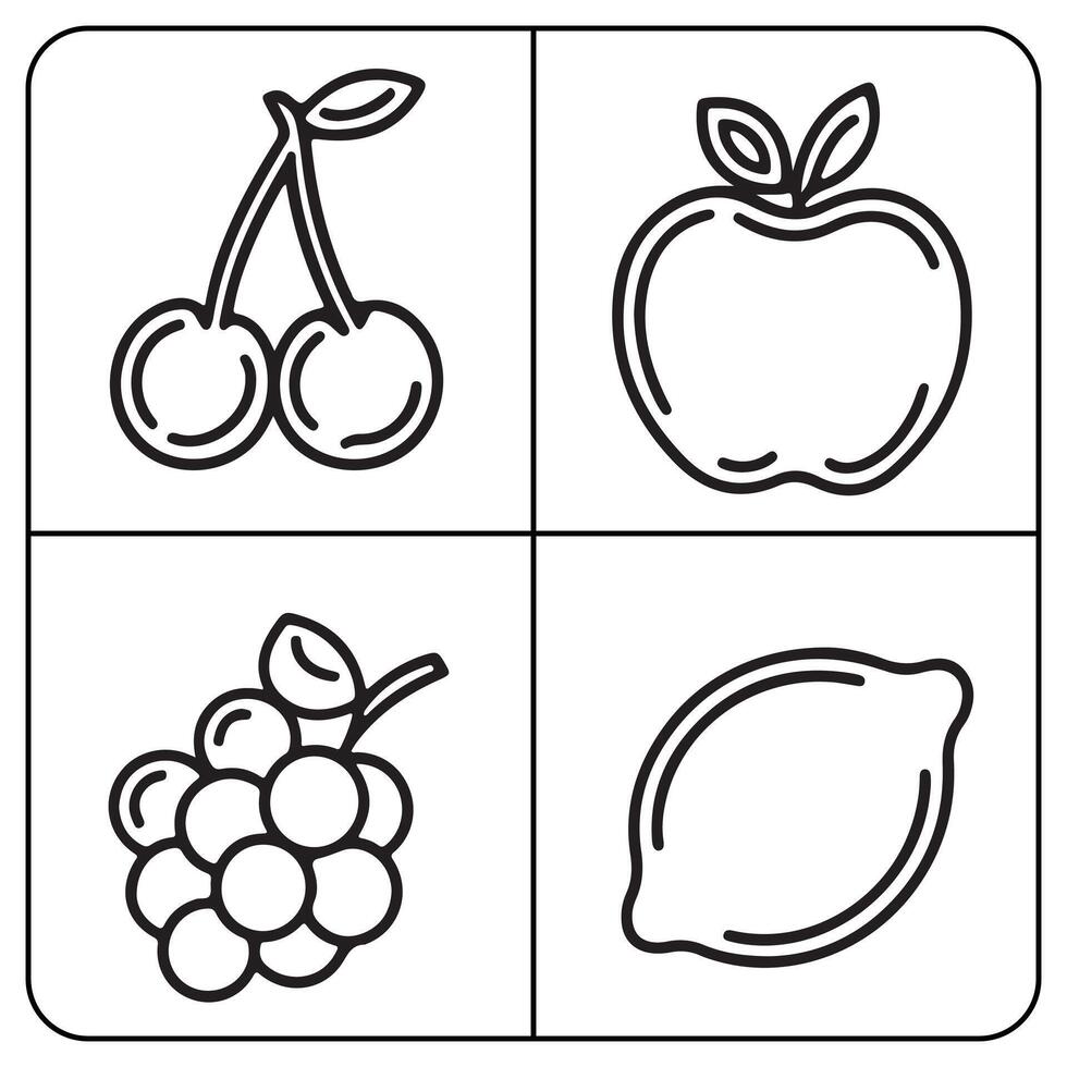 Fruits coloring page for kids grape apple pear lemon fruit coloring book page vector