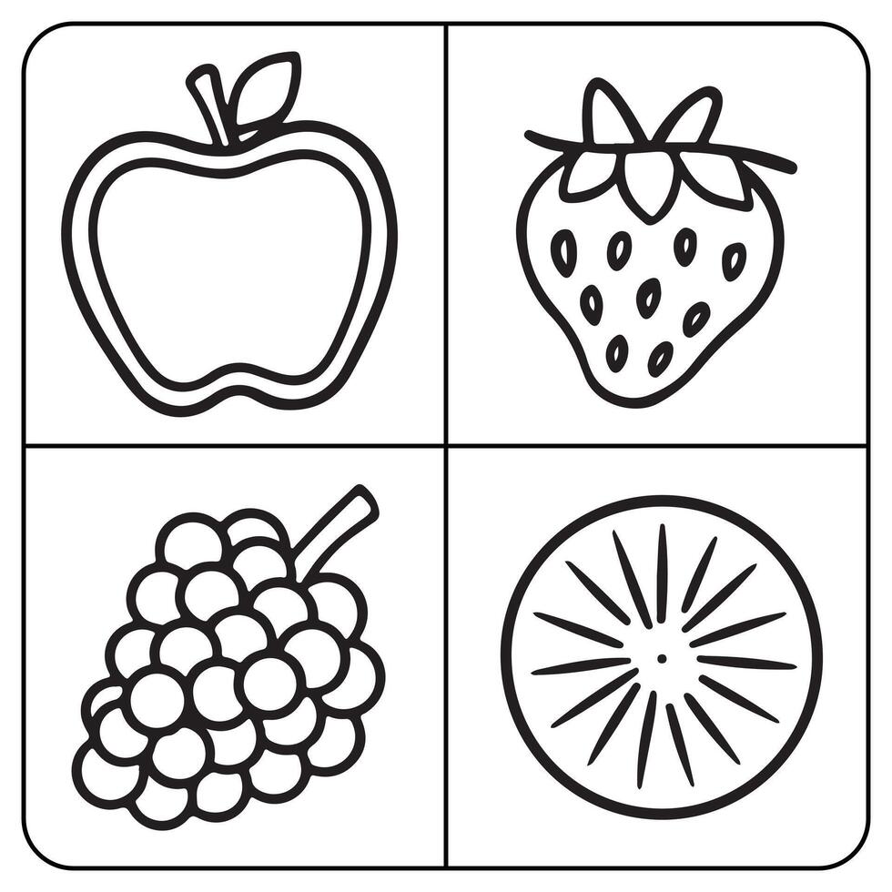 Fruits coloring page for kids grape apple strawberry pear lemon fruit coloring book page vector