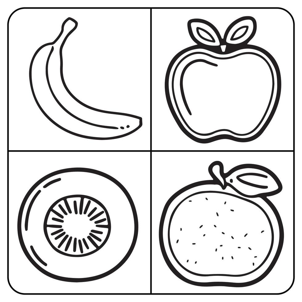 Fruits coloring page for kids apple pear banana lemon fruit coloring book page vector