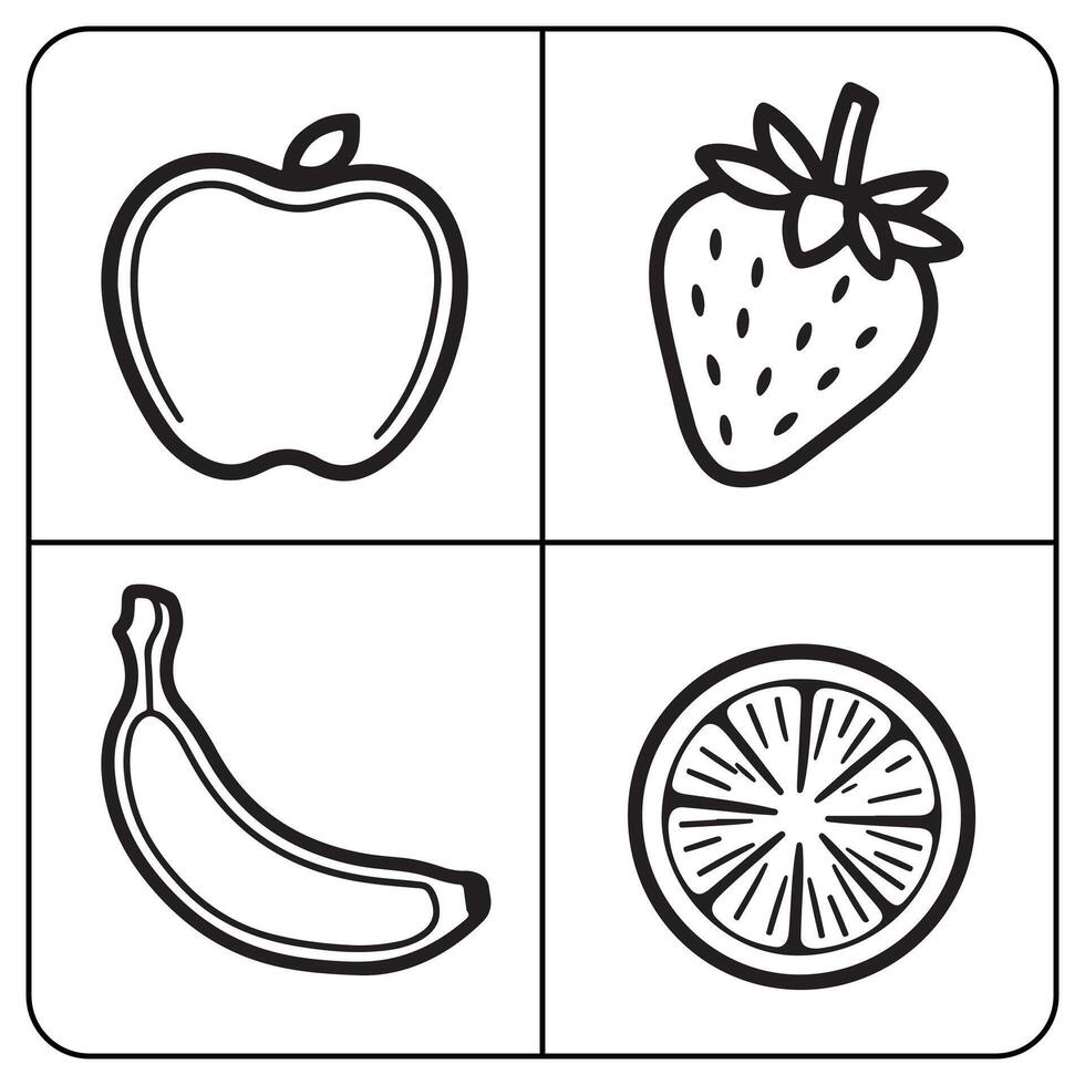 Fruits coloring page for kids apple strawberry banana lemon fruit coloring book page vector