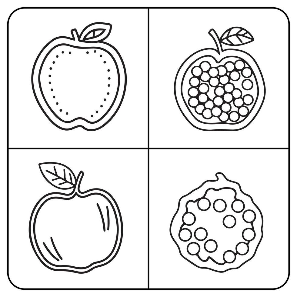 Fruits coloring page for kids apple pear guava lemon fruit coloring book page vector