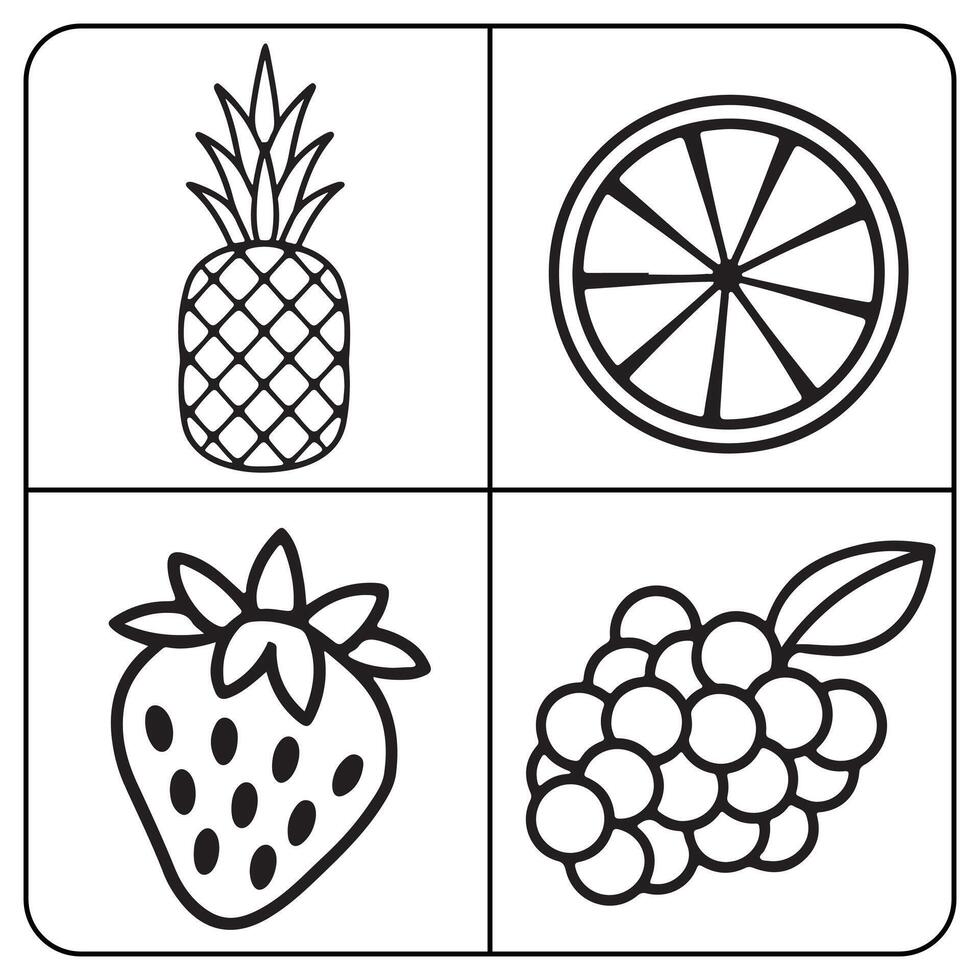 Fruits coloring page for kids pineapple grape lemon fruit coloring book page vector