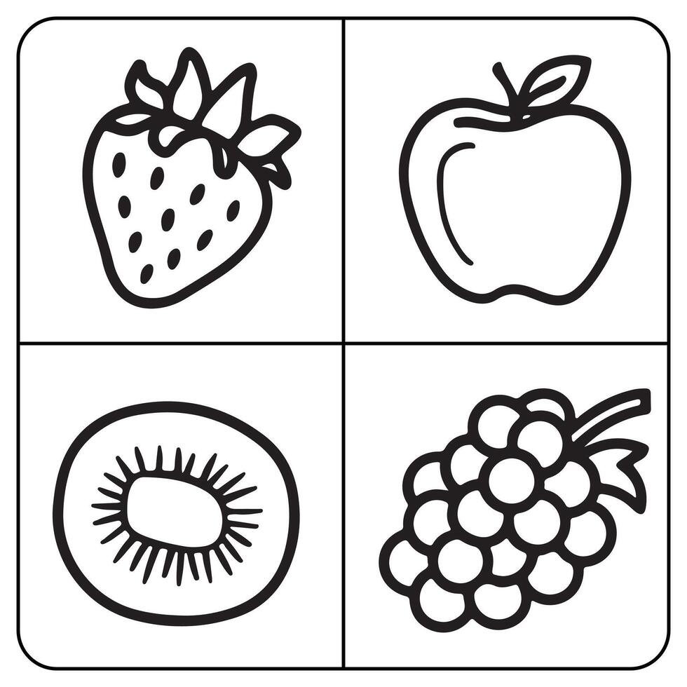 Fruits coloring page for kidsstrawberry grape apple lemon fruit coloring book page vector