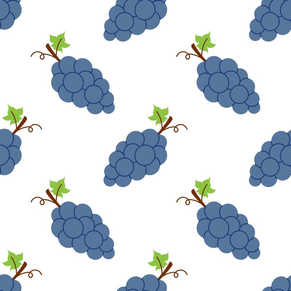seamless pattern with grape branches. Summer tropical berries on a white background. Wine or juice wrapping design. Cute exotic summer food. Baby, kids, childish print with vine and grape. vector