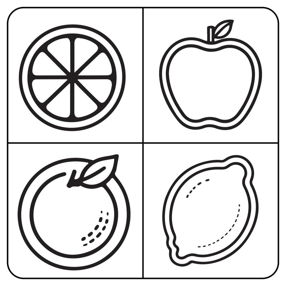 Fruits coloring page for kids apple pear lemon fruit coloring book page vector