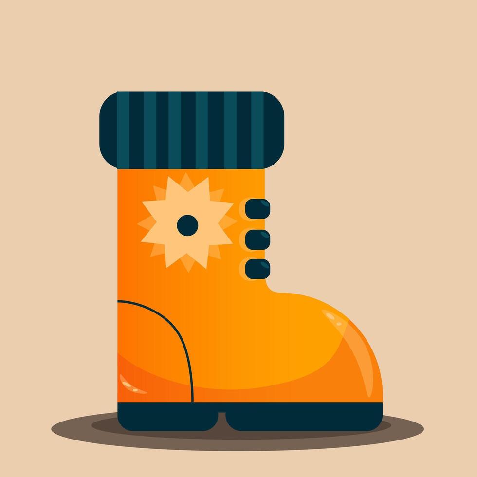 Illustration of a warm orange boot with blue trim and ornamentation. Autumn illustration vector