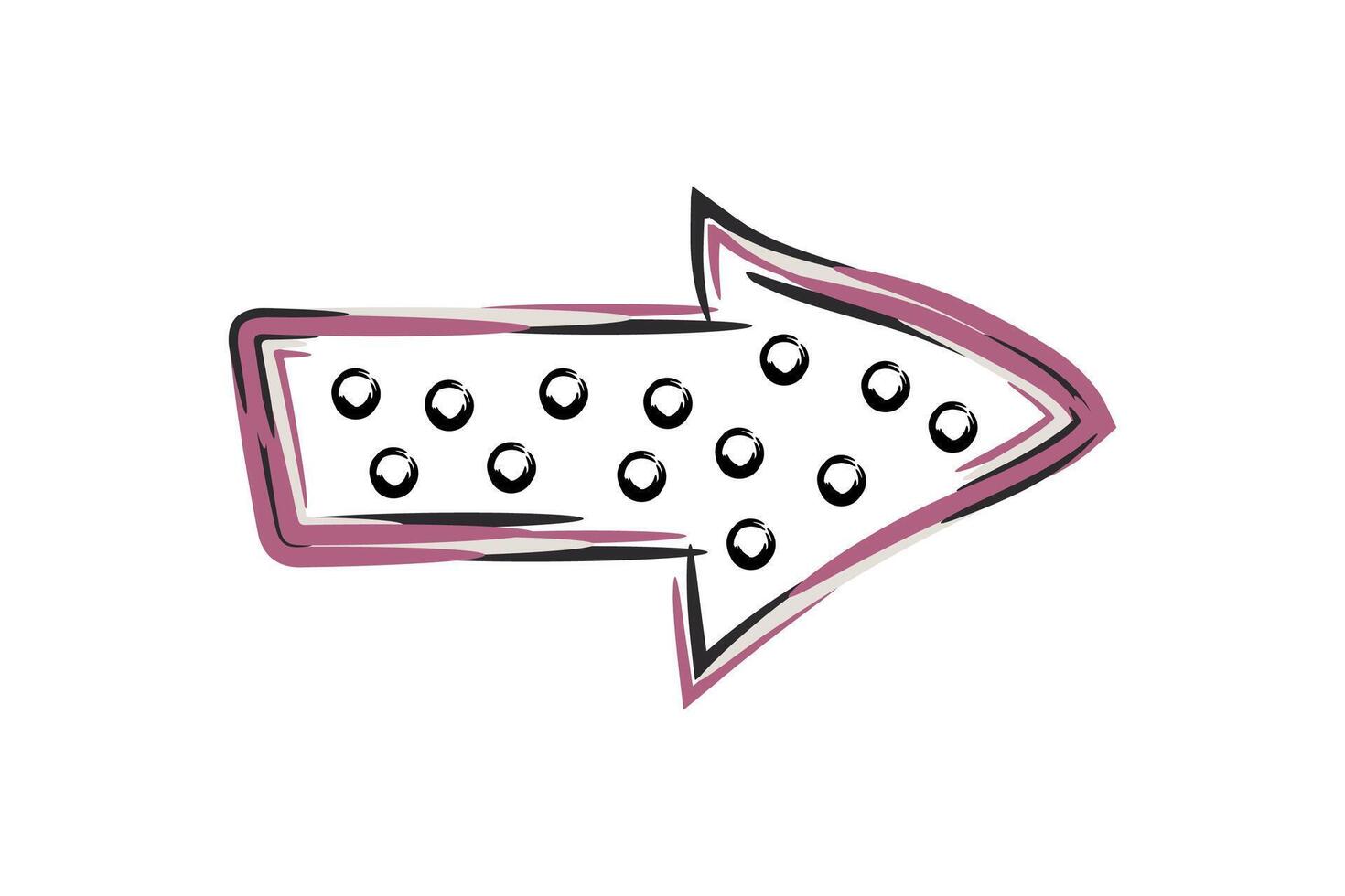 Black and pink abstract single arrow. Isolated on white background. Hand drawn shape. Doodle illustration vector