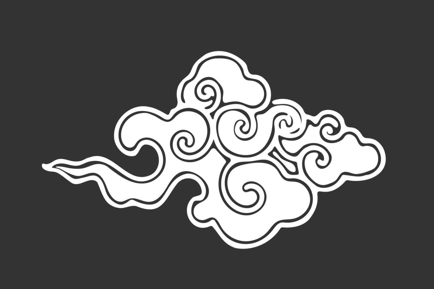 Tradition tibetan or chinese cloud on black background. Monochrome illustration vector