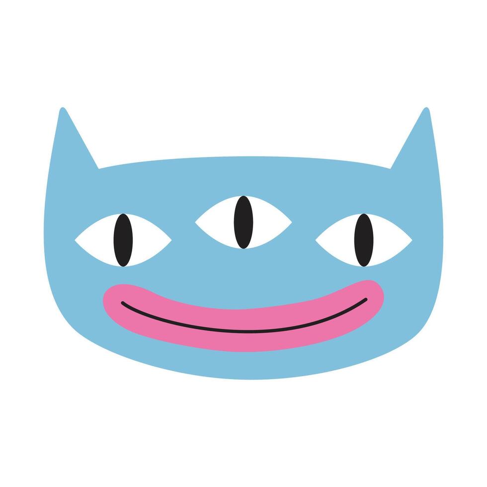 Cute smiling monster with ears and three eyes, cartoon style. Trendy modern illustration isolated on white background, hand drawn, flat design vector